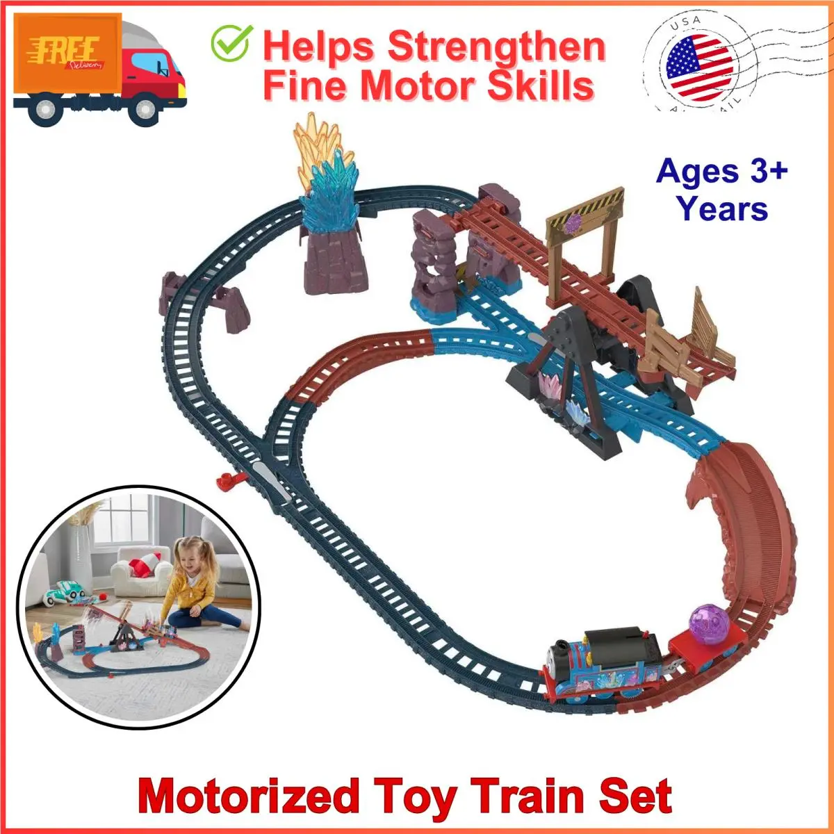 Thomas and Friends Crystal Caves Adventure Motorized Train Set 8 Ft of Track