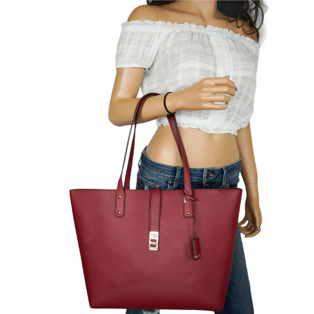 Karson Large Carryall Tote Grained Leather Bag Mulberry by Michael Kors
