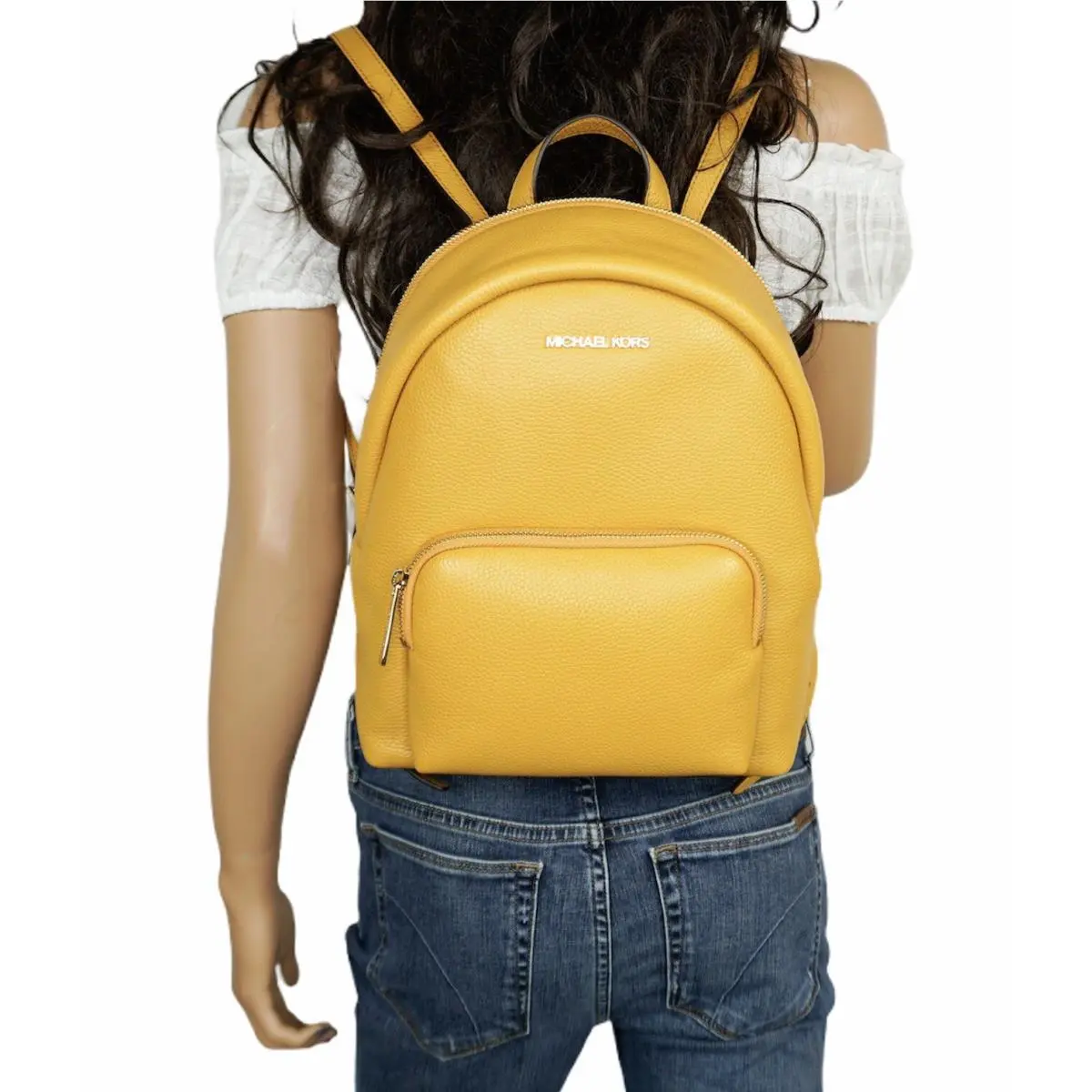 Michael Kors Erin Medium Backpack Pebbled Leather Yellow Marigold