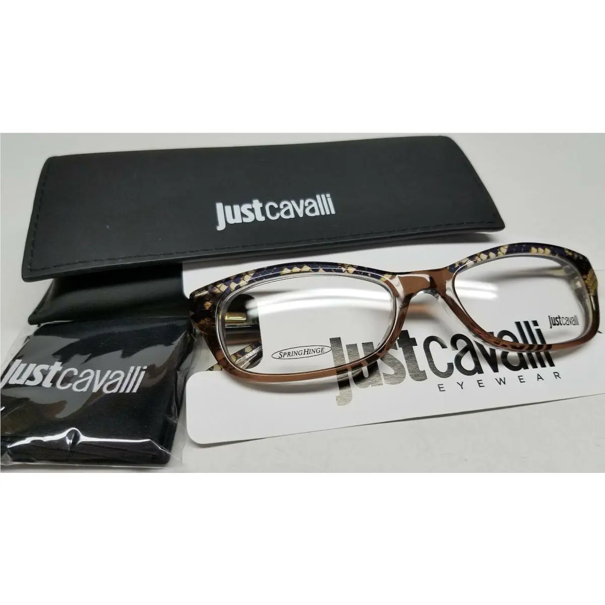 Just Cavalli Women Eyeglasses JC0473 047 Snake Skin Brown Frames 52-17-135
