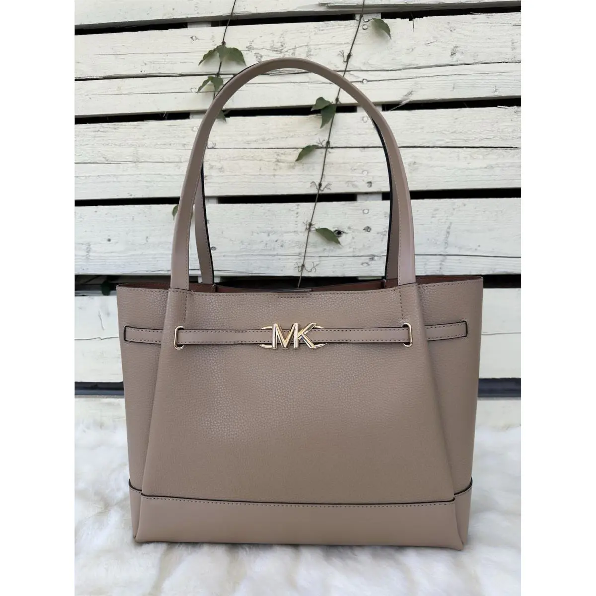 Michael Kors Reed Large Belted Leather Tote Camel