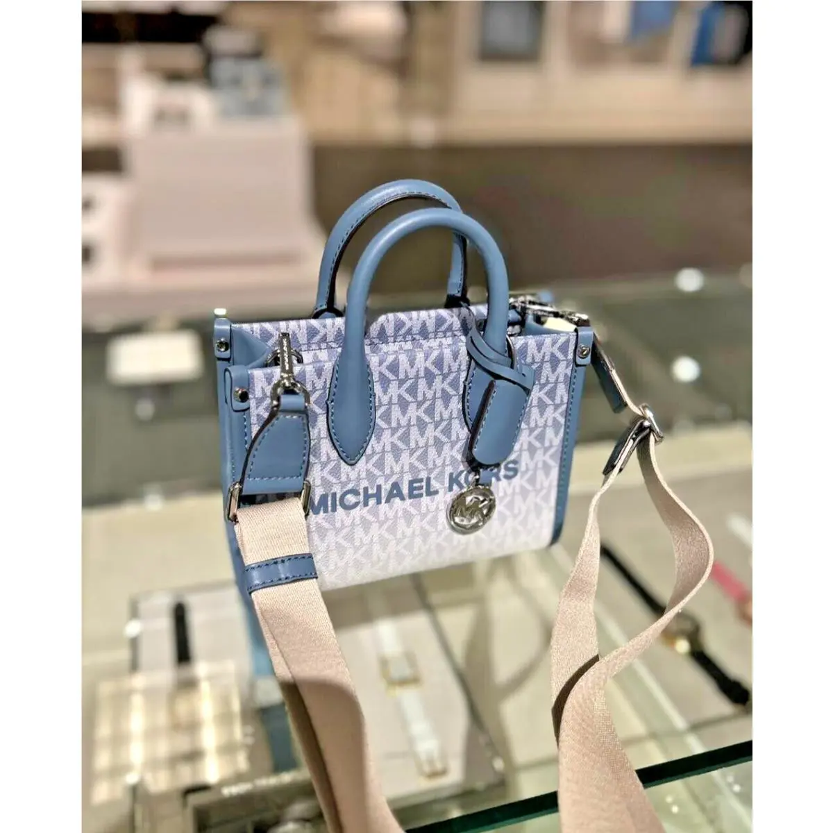 Michael Kors Mirella Extra-small Logo Shopper Crossbody Handbag Purse Bag- Denim