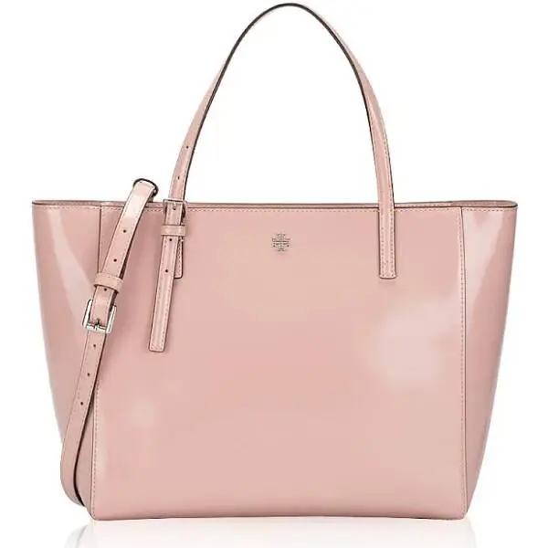 Emerson Small Top Zip Leather Tote Shoulder Bag Pink (Patent Leather) by Tory Burch