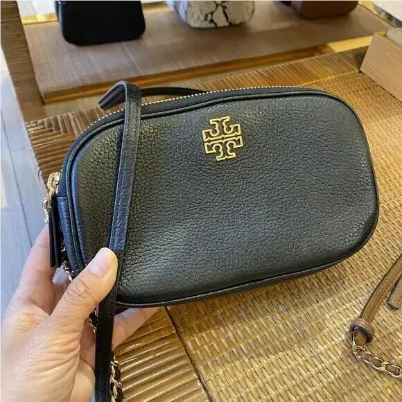 Women`s Britten Pebble Leather Crossbody Camera Bag Black by Tory Burch