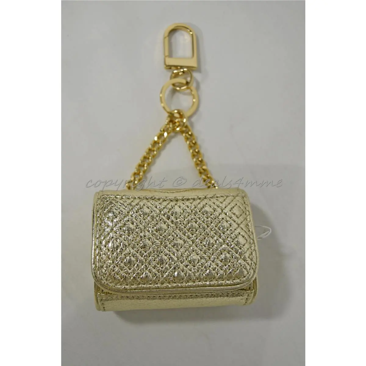 Tory Burch Leather Fleming Metallic Mini Key Fob / Bag Charm in Spark Gold/black