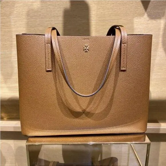Blake Large Casual Crossbody Pebble Leather Tote Handbag MOOSE by Tory Burch
