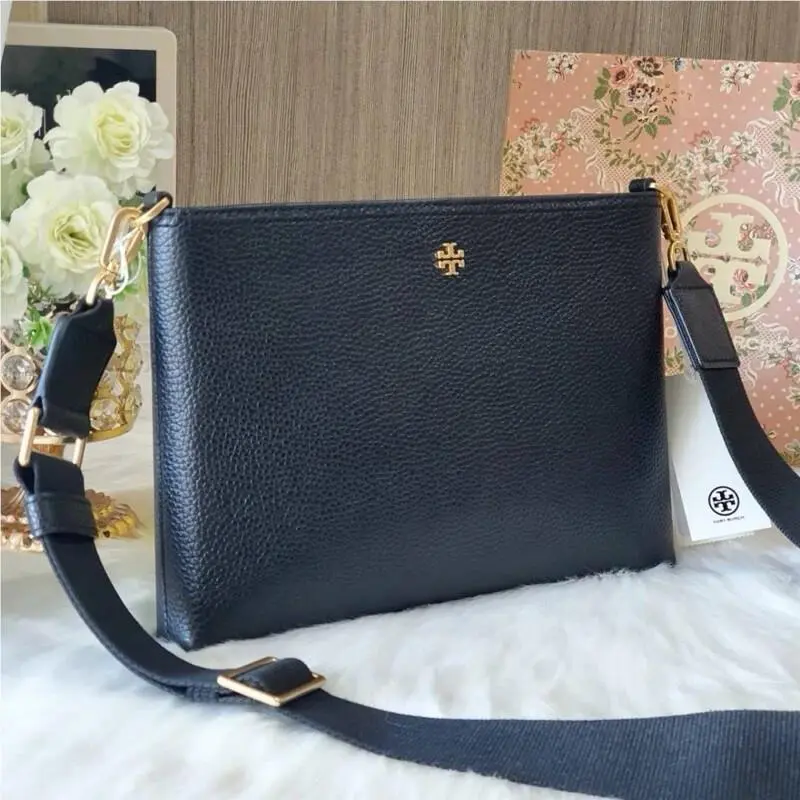 Blake Pebble Leather Swingpack Crossbody Handbag BLACK by Tory Burch
