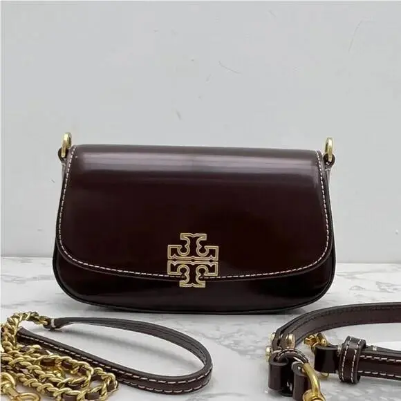 Britten Gold Hardware Women`s Convertible Crossbody Handbag Wine Smooth Leather by Tory Burch