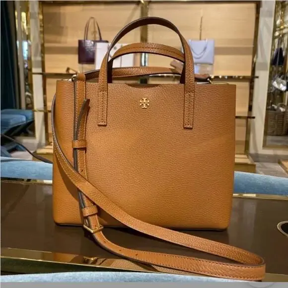Blake Small Casual Crossbody Pebble Leather Tote Handbag MOOSE by Tory Burch