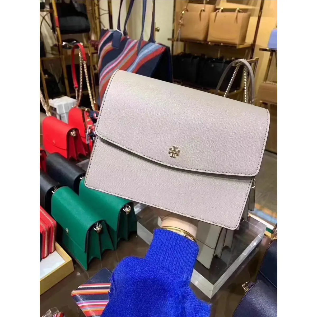 Tory Burch Emerson Envelope Adjustable Crossbody Bag Cardamom/red/black/grey