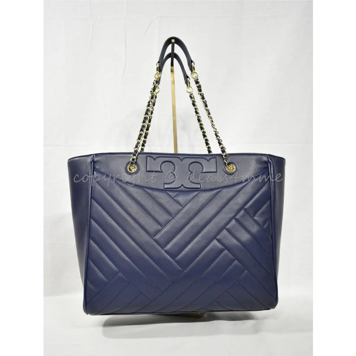 Alexa Flat Quilted Soft Leather Tote/shoulder Bag Royal Navy by Tory Burch