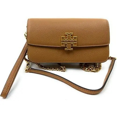 Women`s Britten Pebble Leather Chain Wallet Bag with Wristlet Moose by Tory Burch