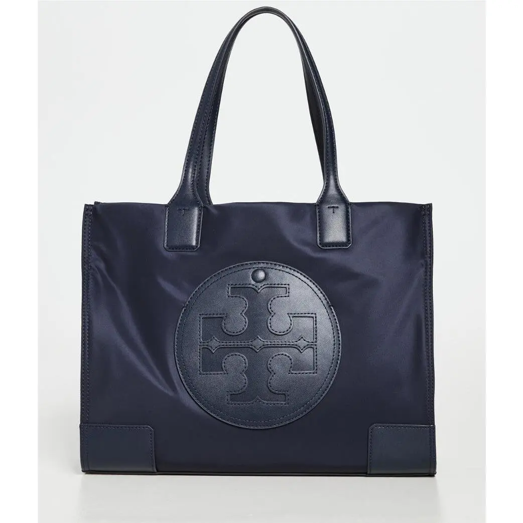 Ella Small Nylon Shoulder Tote Black Navy Pisces Cream Navy 2 by Tory Burch