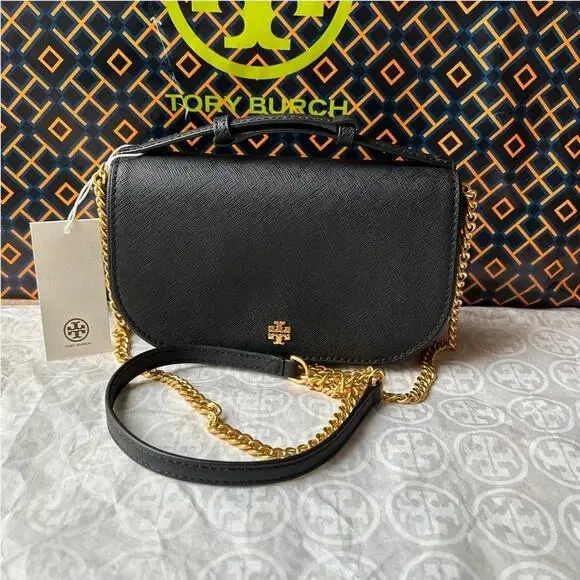 Tory Burch Emerson Top Handle Leather Crossbody Bag Logo Chain Strap