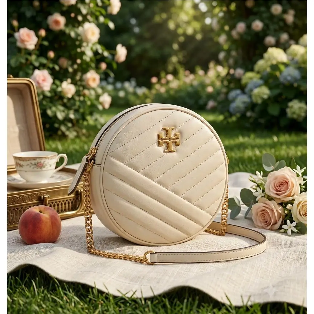 Kira Chevron Cream Leather Circle Shoulder/crossbody Bag by Tory Burch