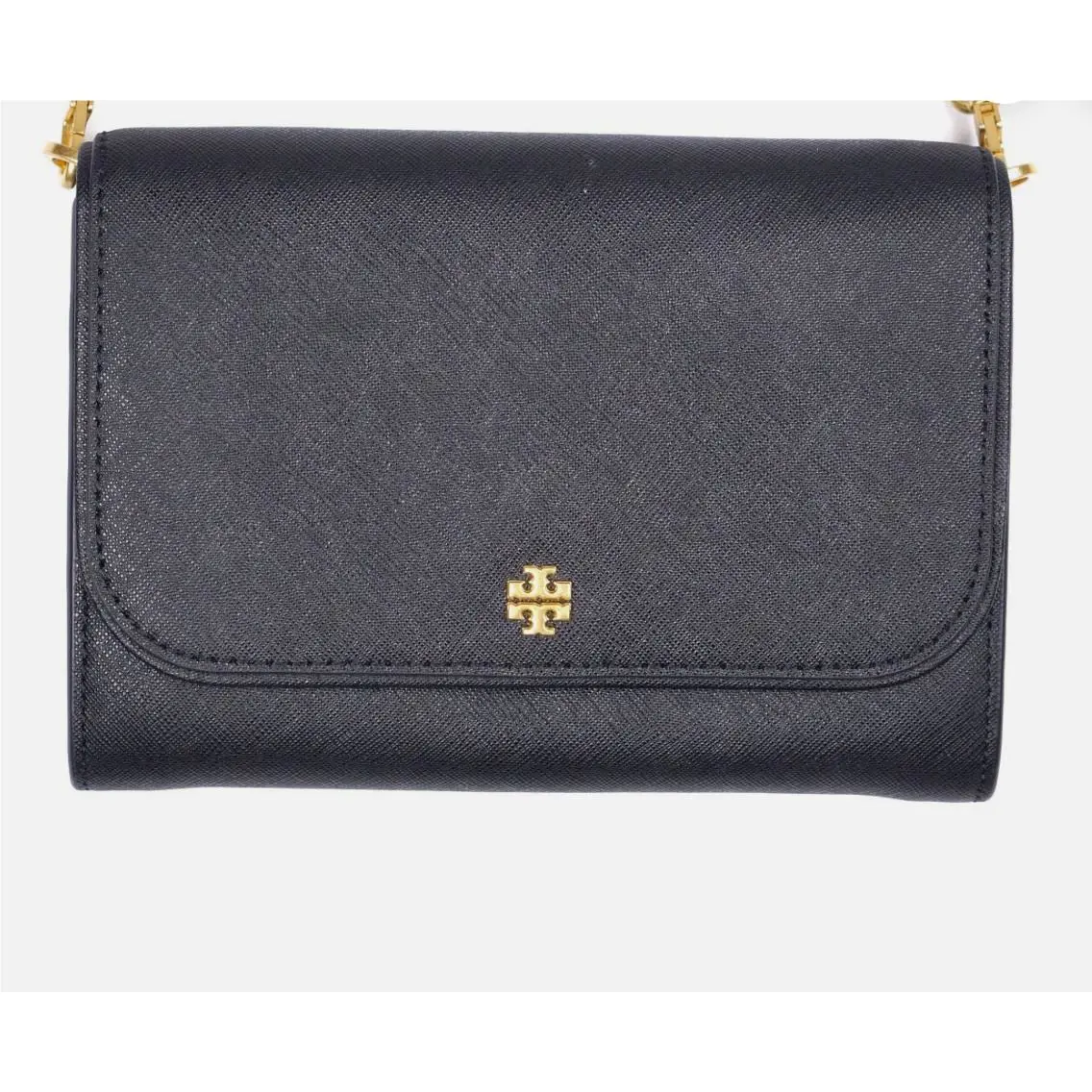 Tory Burch Emerson Black Saffiano Chain Wallet Clutch Crossbody Purse Bag