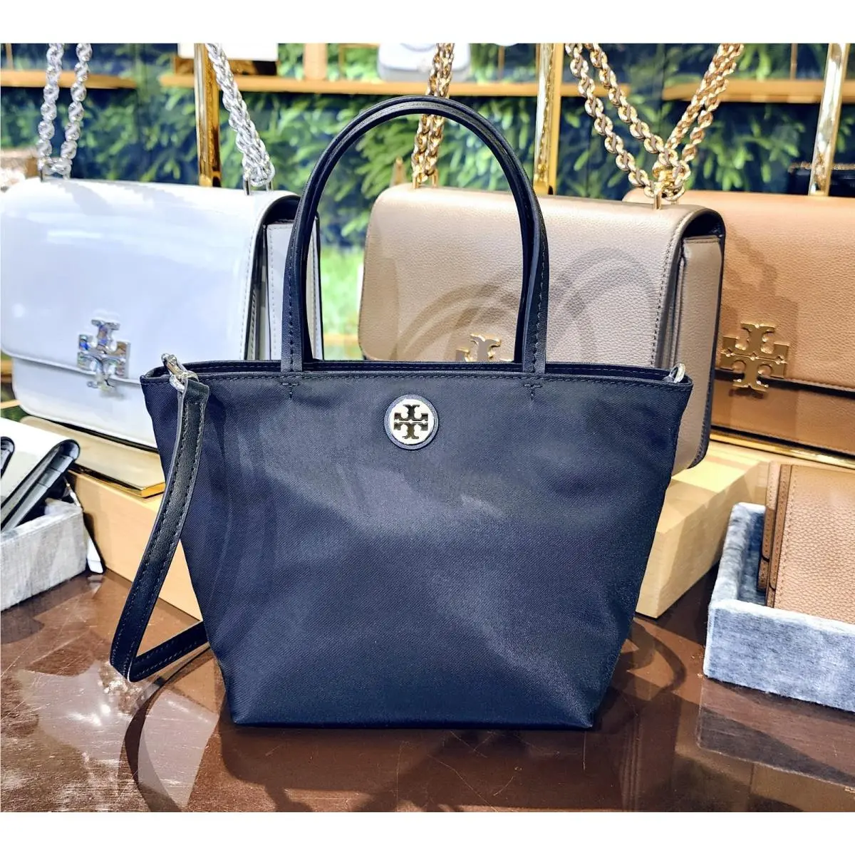 Latest  Navy Nylon Mini Tote Crossbody Bag 167913 by Tory Burch