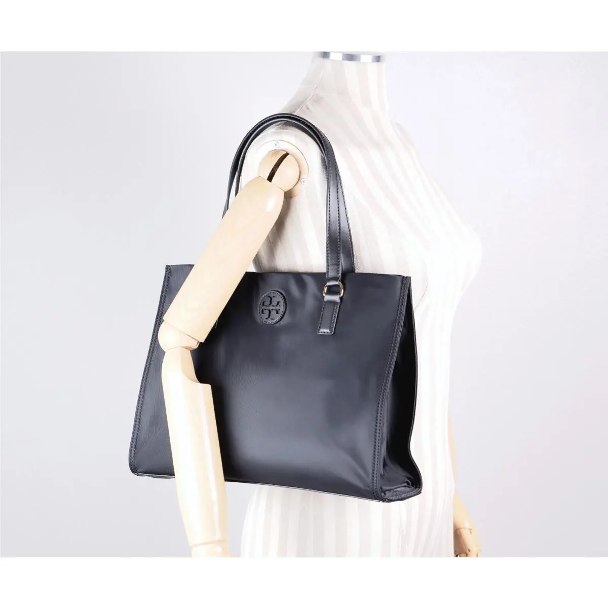 Tory Burch Ella Black Small Nylon Tote Shoulder Bag Purse 160633