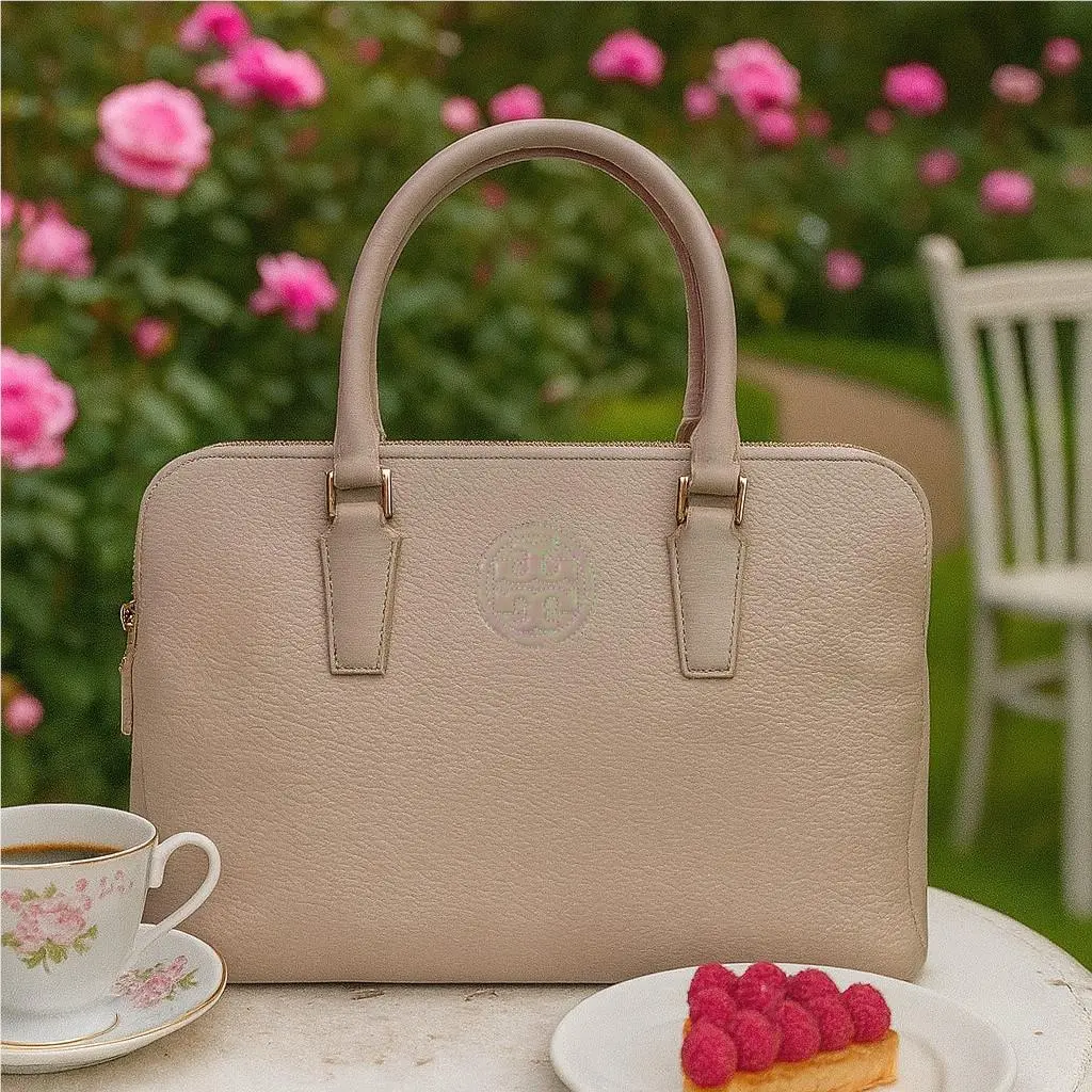 Tory Burch Marion Triple Zip Light Oak Soft Pink Pebbled Leather Satchel Bag