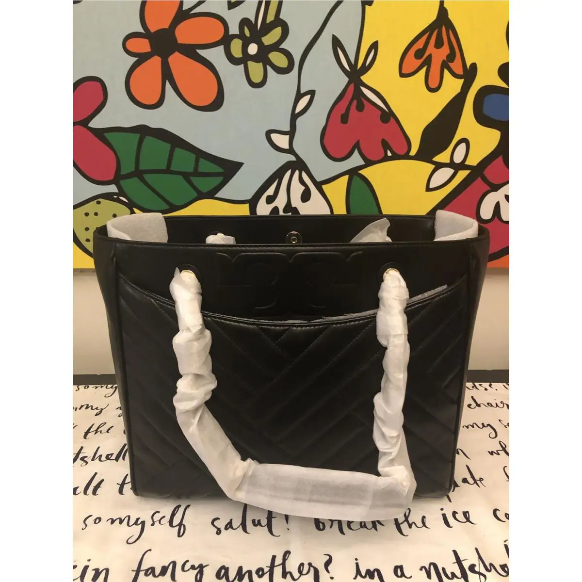 Tory Burch Alexa Flat Quilted Soft Leather Tote/shoulder Bag Black