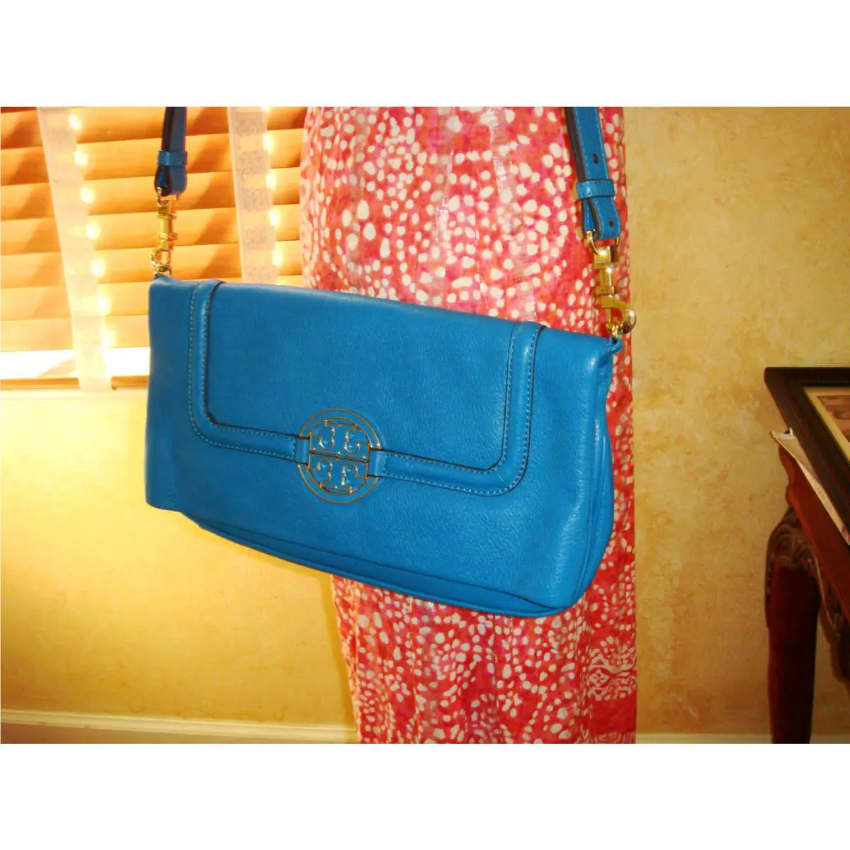 Tory Burch Amanda Foldover Messenger Electric Eel Pebbled Dustbag