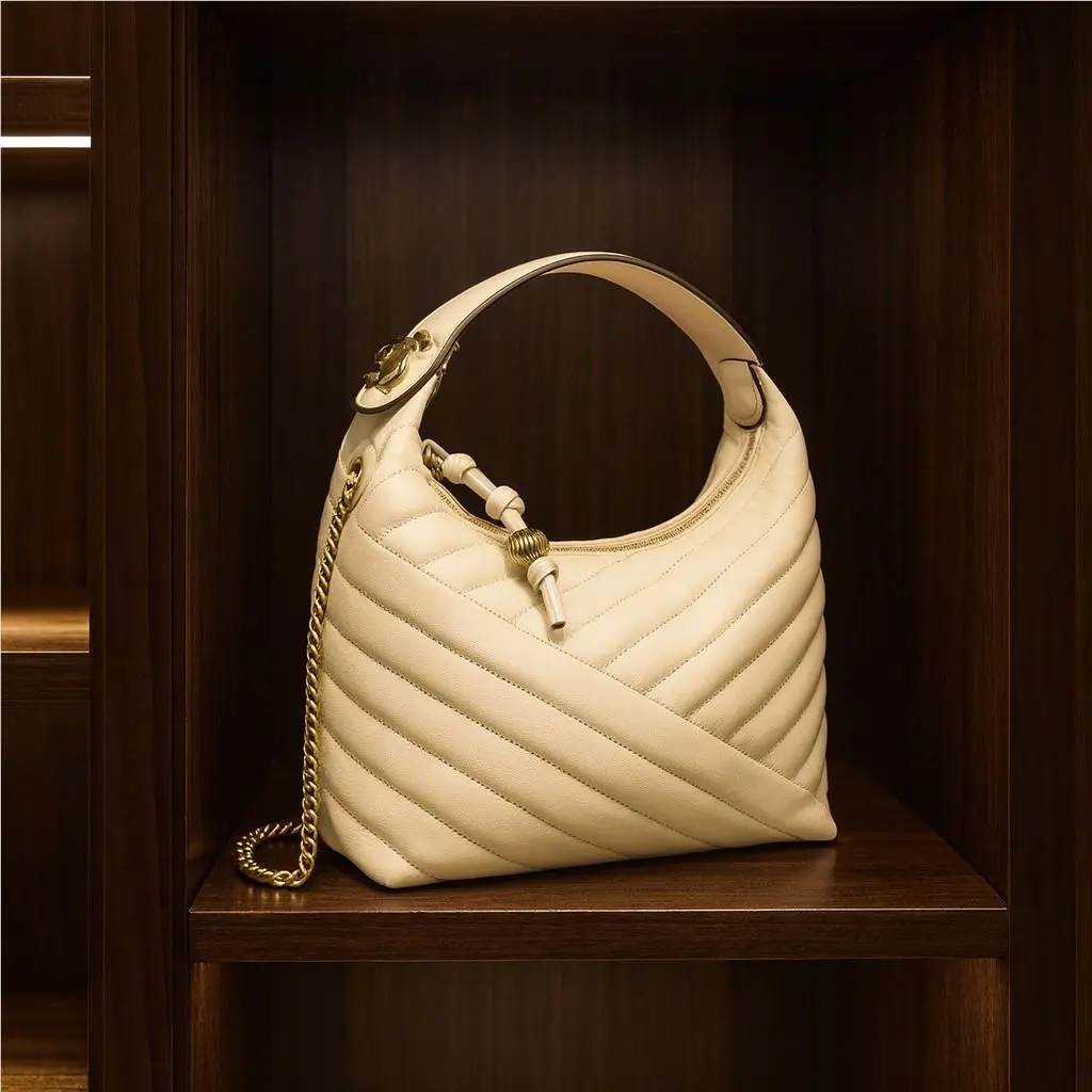 Tory Burch Kira Chevron Cream Small Crescent Hobo/shoulder/crossbody Bag