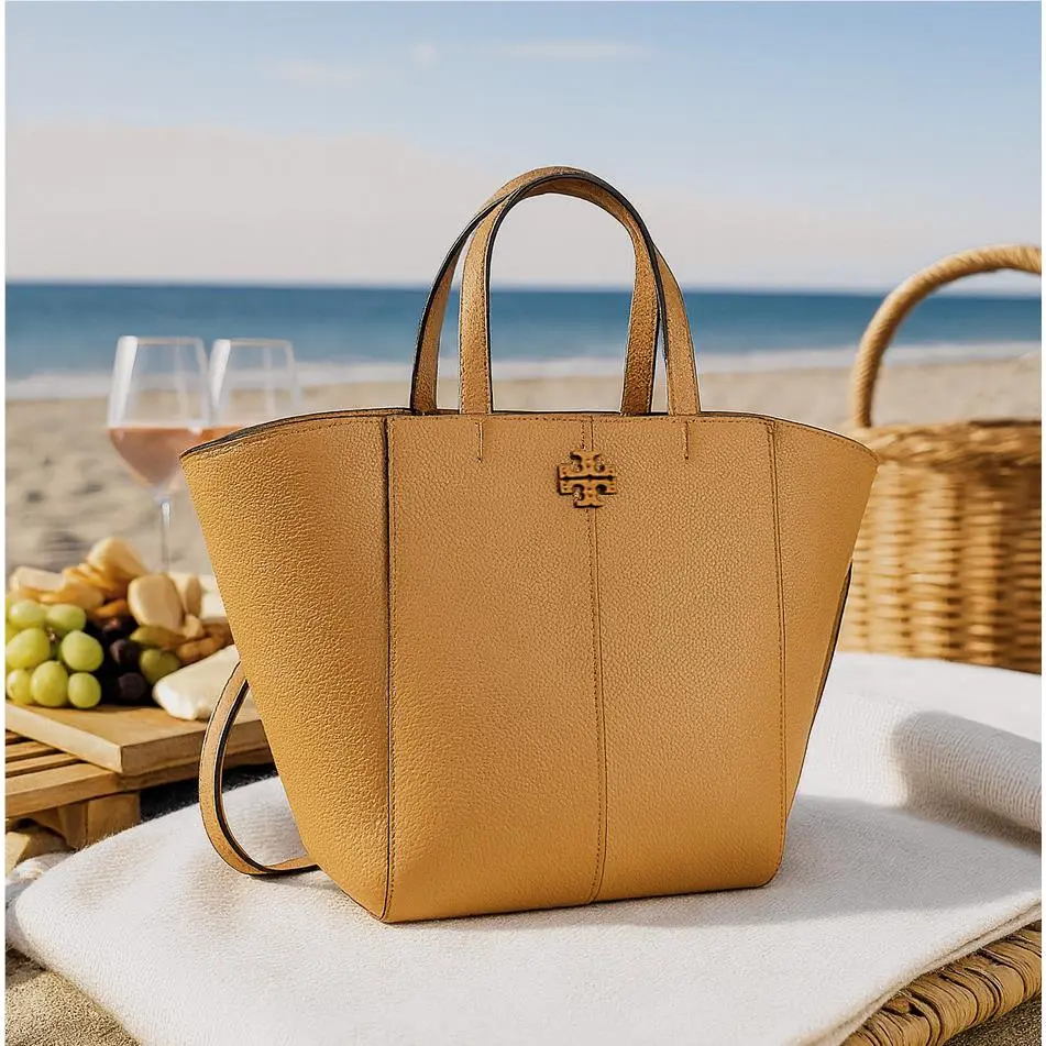 Tory Burch Mcgraw Tiramisu Tan Leather Carryall Tote Bag W/ Detachable Strap