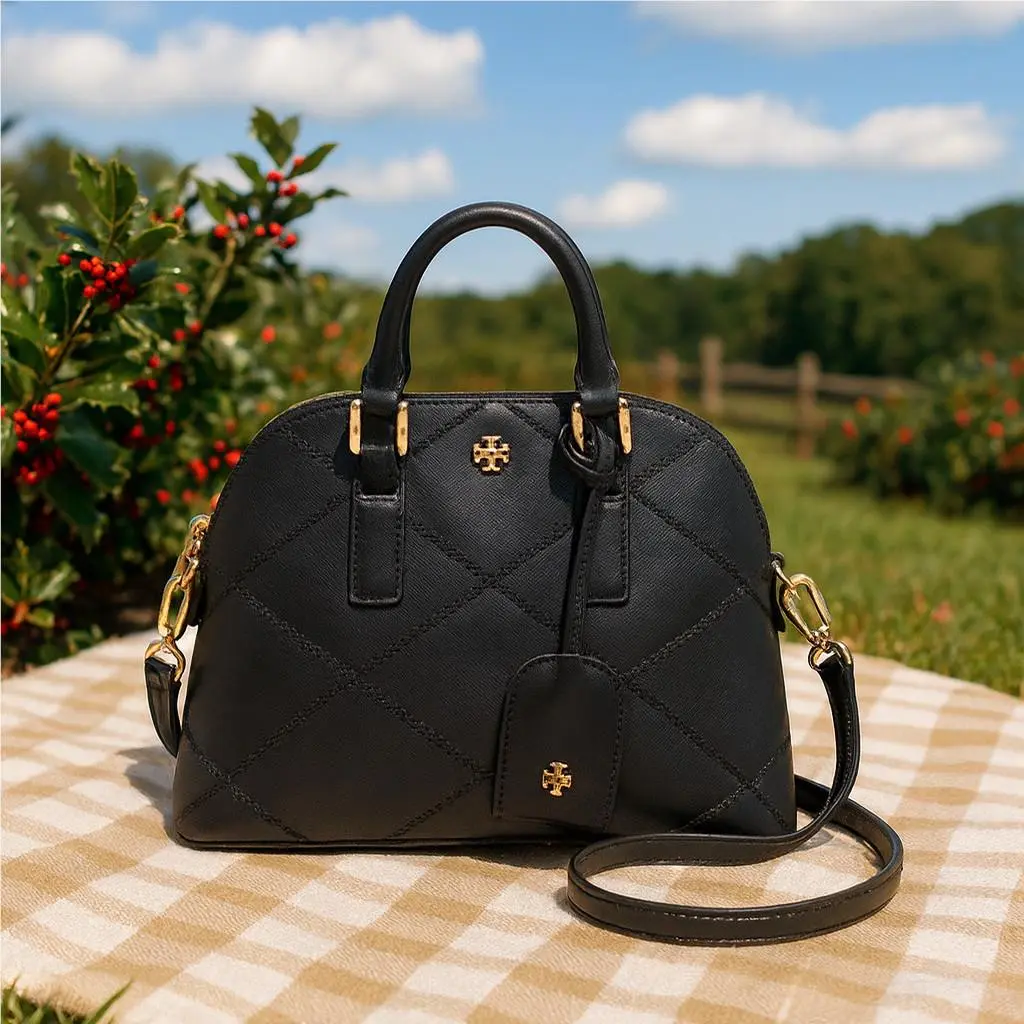 Tory Burch Robinson Black Saffiano Mini Dome Crossbody/shoulder Bag/satchel