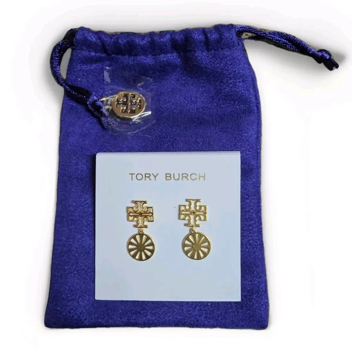 Tory Burch Gold Britten Cut Out Drop Earrings with Dust Bag