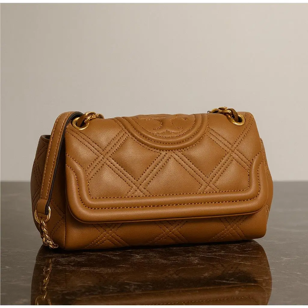Tory Burch Soft Fleming Caramel Quilted Leather Mini Shoulder/crossbody Bag