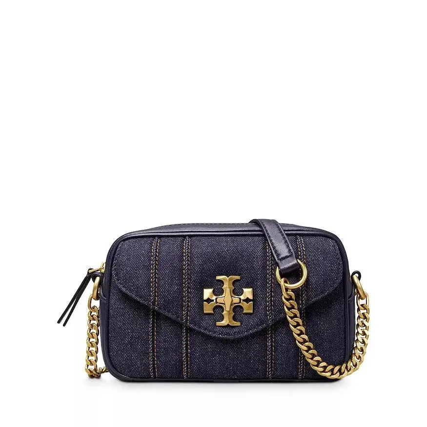 Tory Burch Kira Quilted Mini Denim Camera Bag Navy
