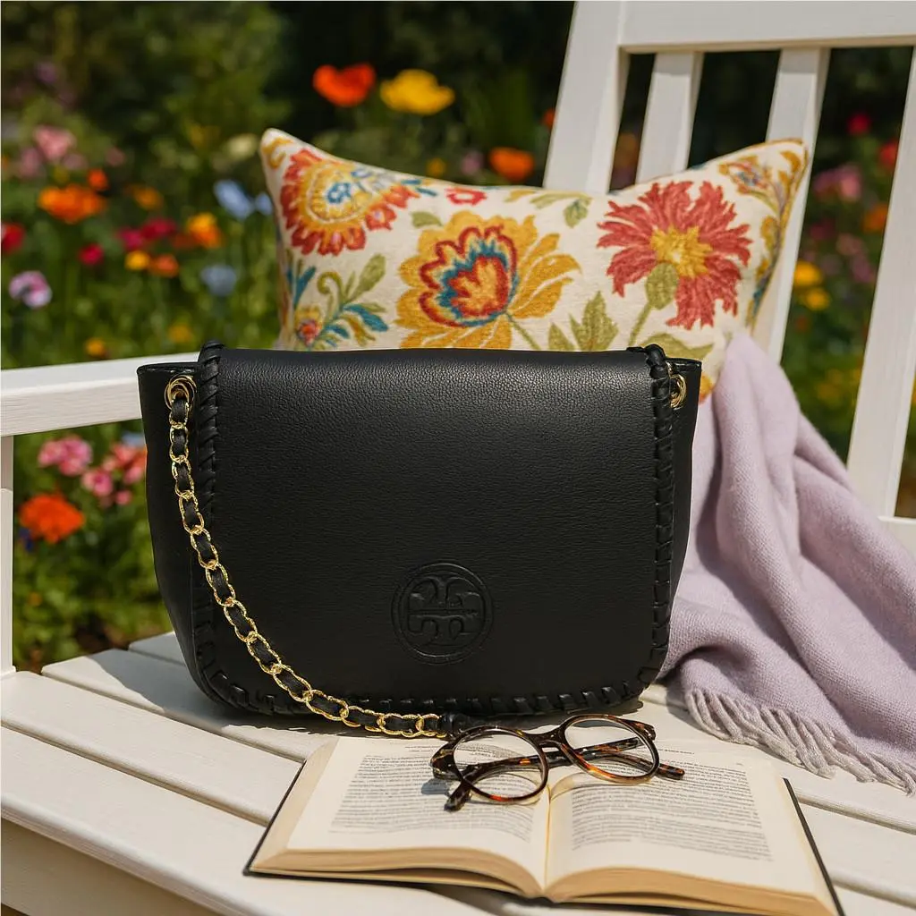 Tory Burch Marion Classic Black Leather Small Flap Shoulder/crossbody Bag