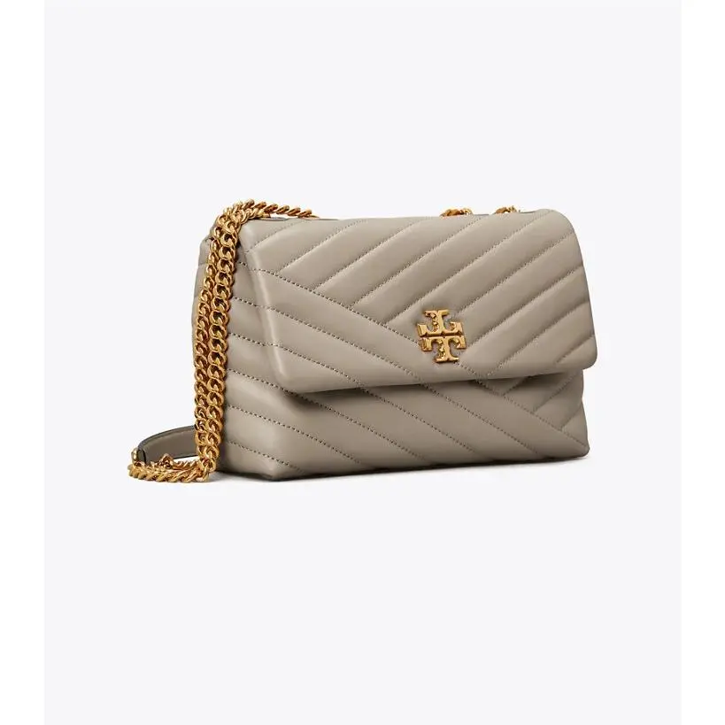 Tory Burch Kira Chevron Small Leather Shoulder Bag Gray Heron