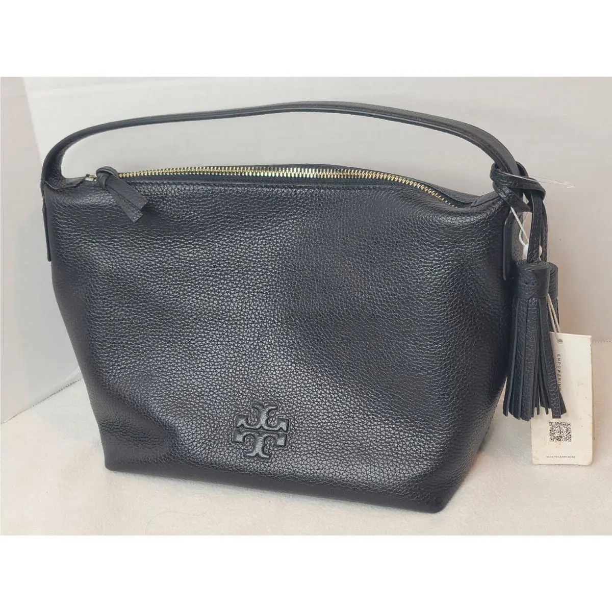 Tory Burch Thea Slouchy 86844 Black Pebbled Leather Shoulder Bag