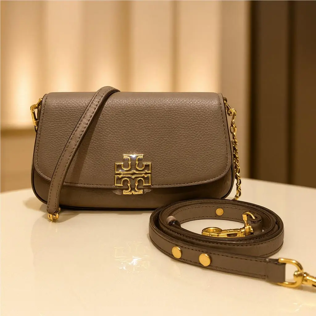 Tory Burch Britten Portobello Gray Leather Convertible Bag/clutch/long Strap