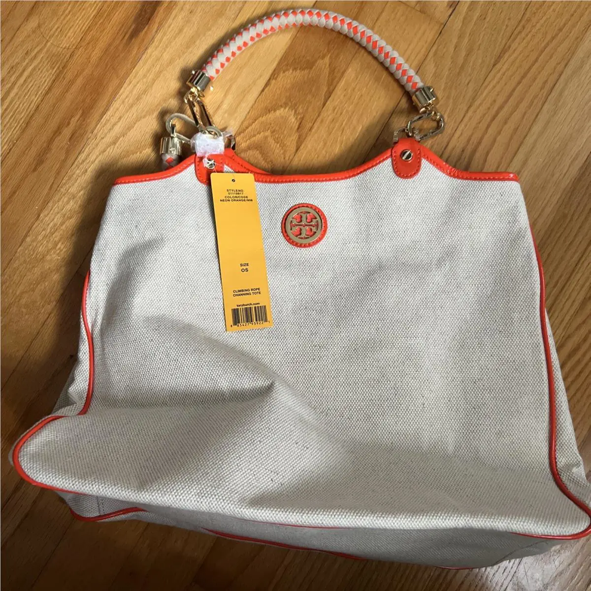 Tory Burch Nylon Orange Climbing Rope Channing Large Tote