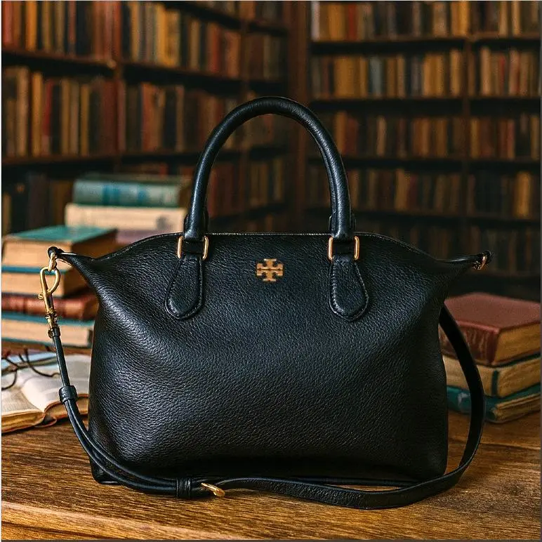 Tory Burch Carter Black Leather Small Satchel Bag W/ Detachable Long Strap