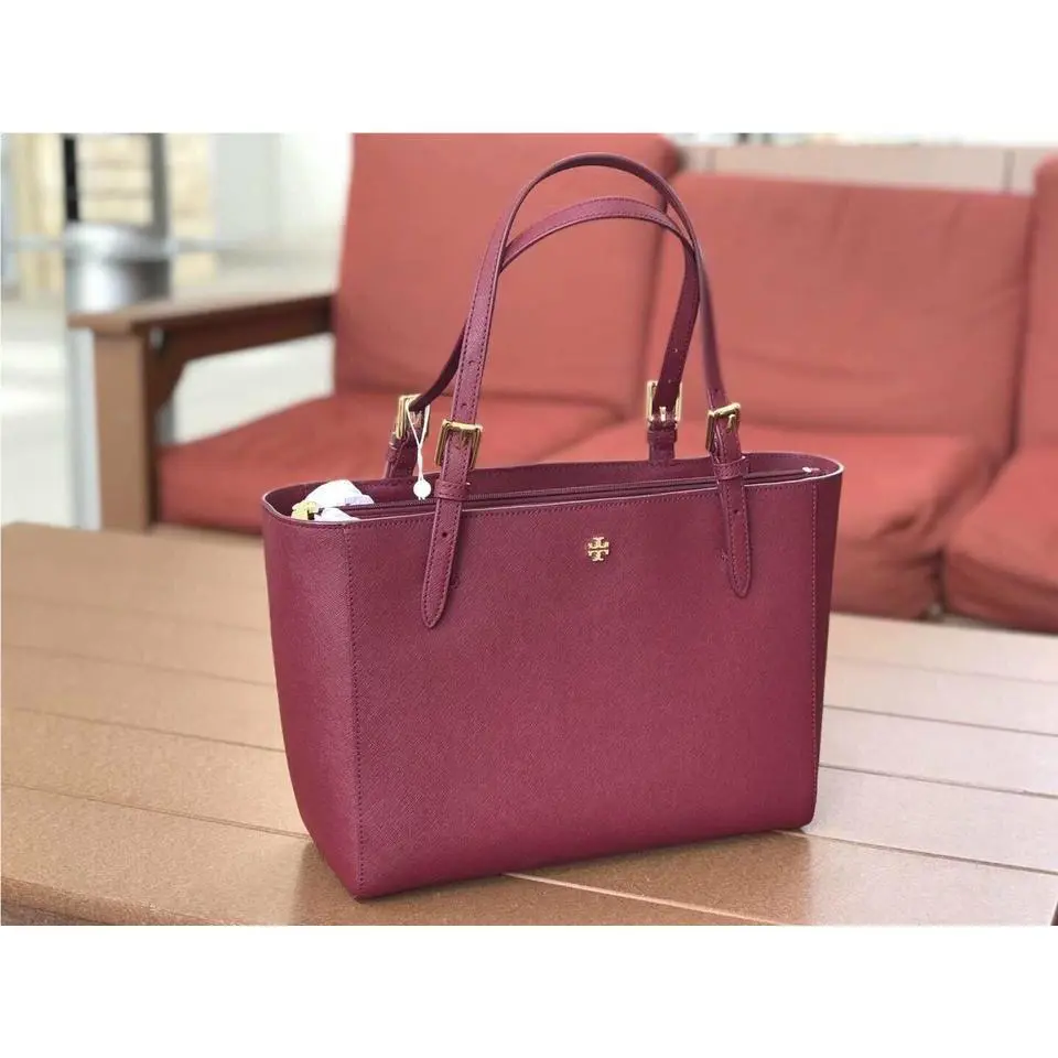 Tory Burch Women`s Emerson Saffiano Leather Small Top Zip Tote Handbag 64188