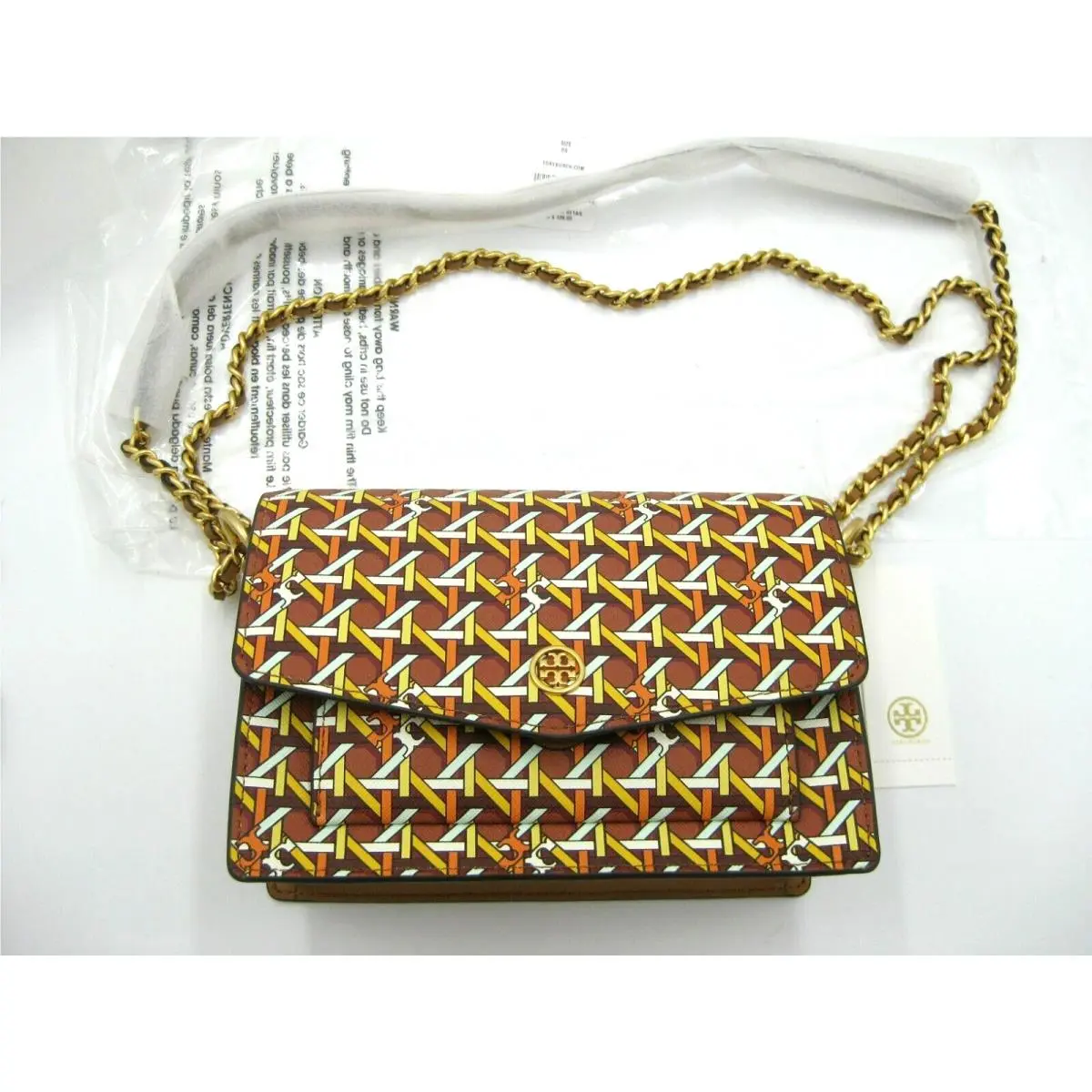 Tory Burch Robinson Printed Mini Shoulder Xbody Bag Aged Camello Basketweave