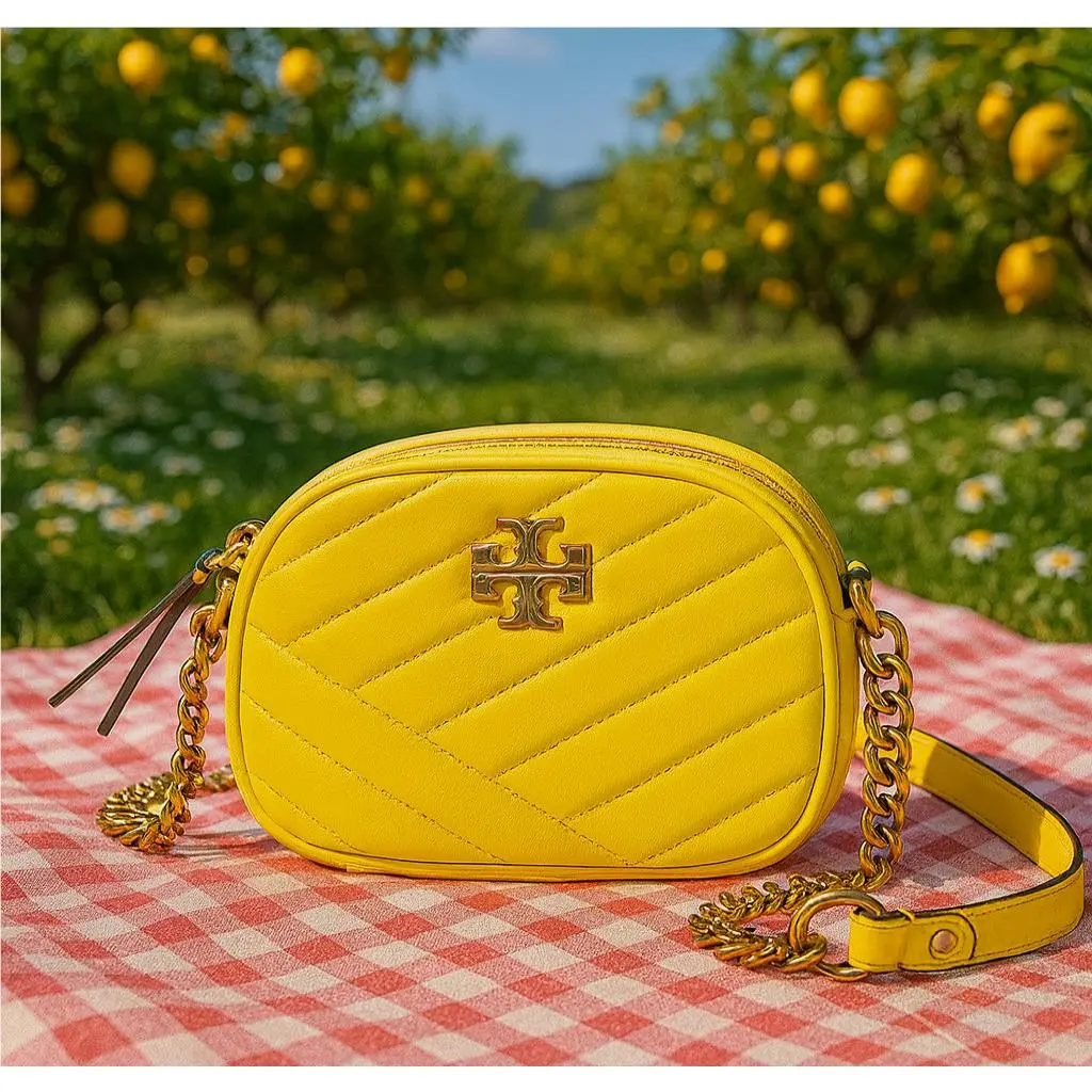 Tory Burch Kira Chevron Goldfinch Yellow Leather Small Camera/crossbody Bag