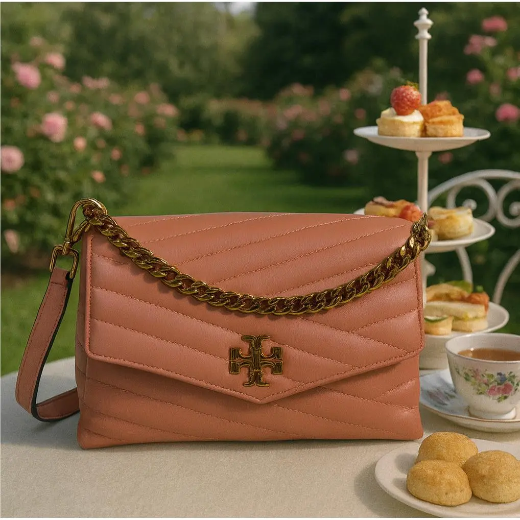 Tory Burch Kira Chevron Convertible/crossbody Bag Toasted Pecan Pink Leather