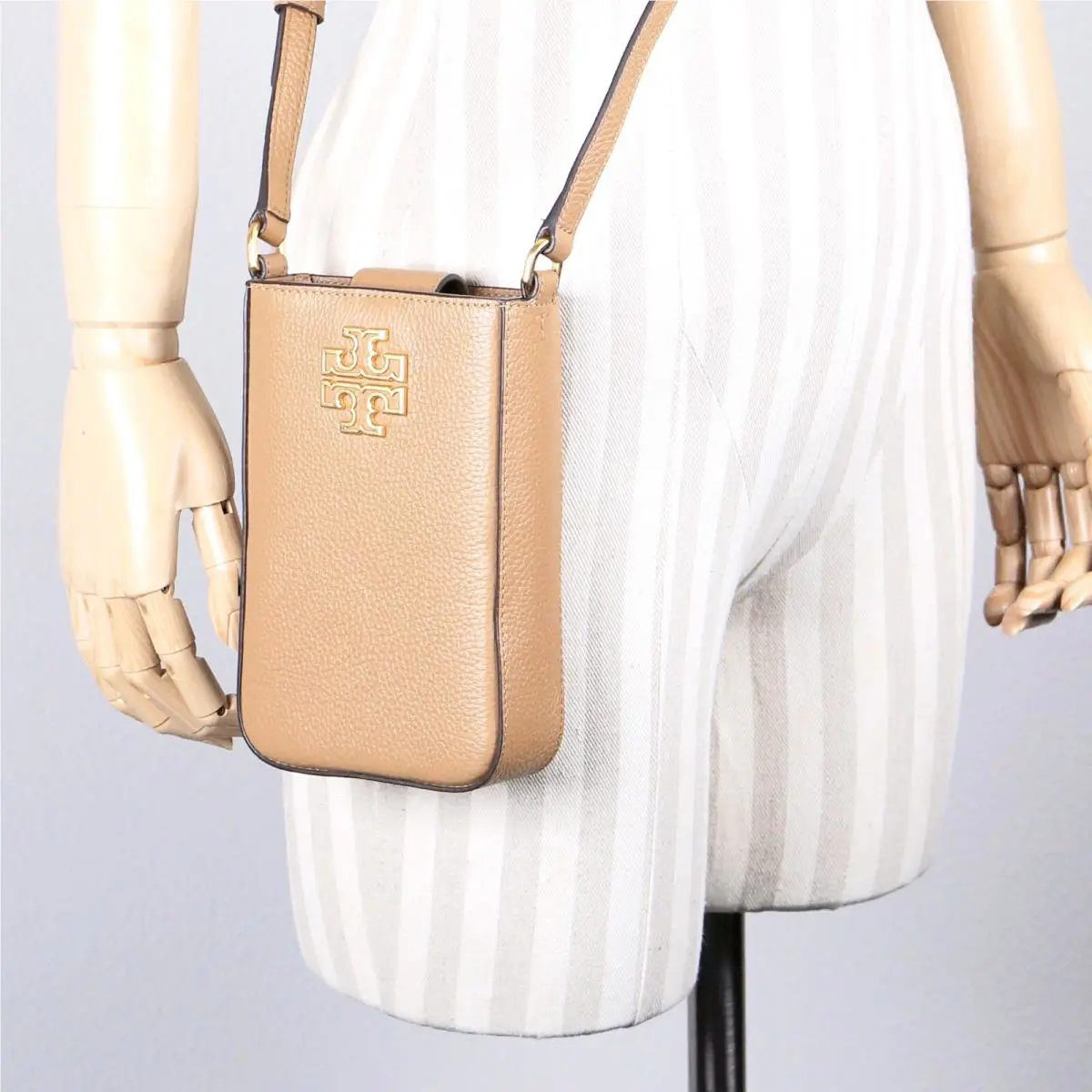 Tory Burch Britten Tiramisu Tan Leather Cellphone Crossbody Shoulder Bag Purse