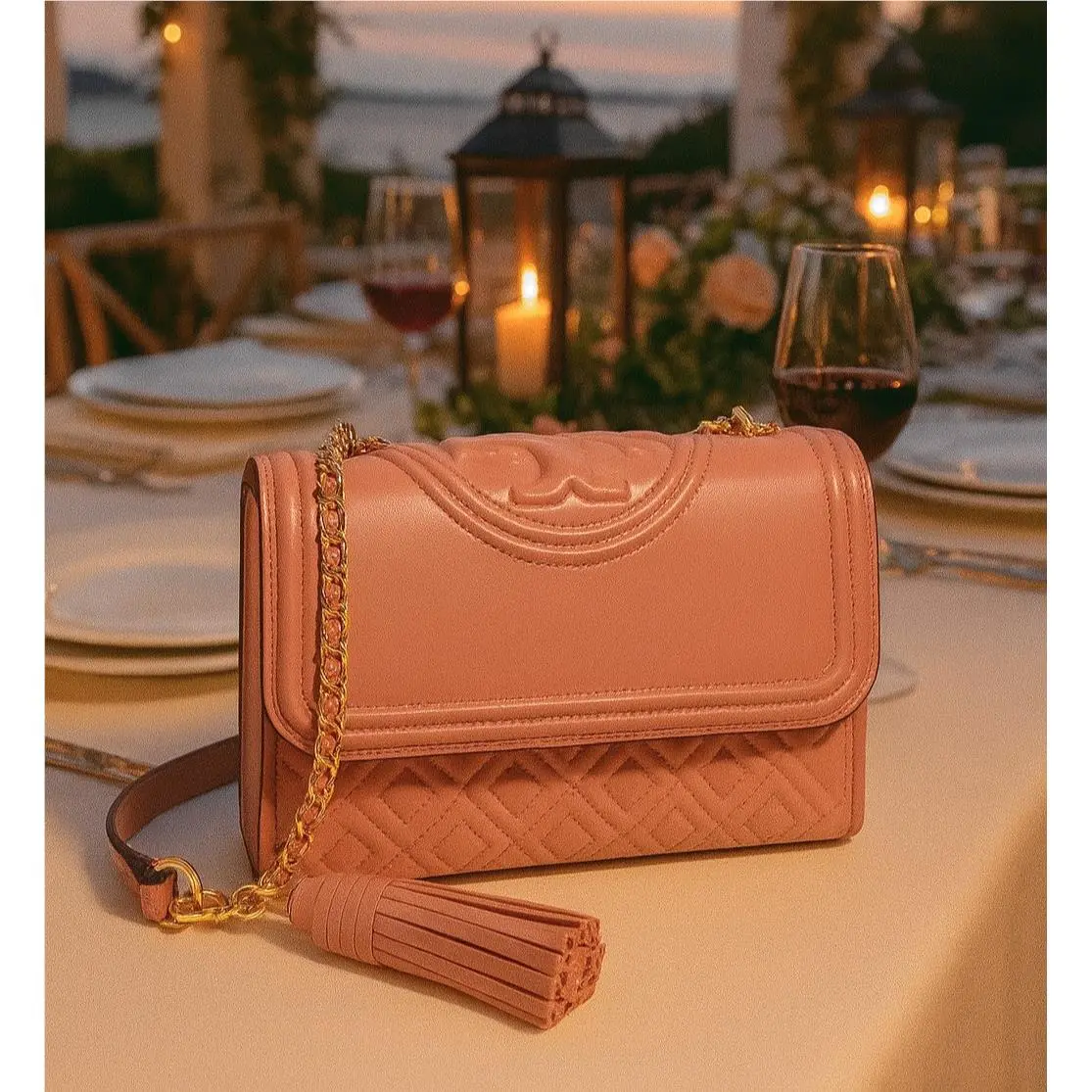 Tory Burch Fleming Coral Pink Small Convertible Shoulder Bag/crossbody Bag