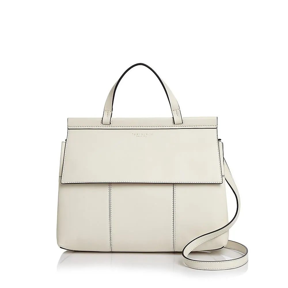 Tory Burch Block T Leather Satchel Ivory