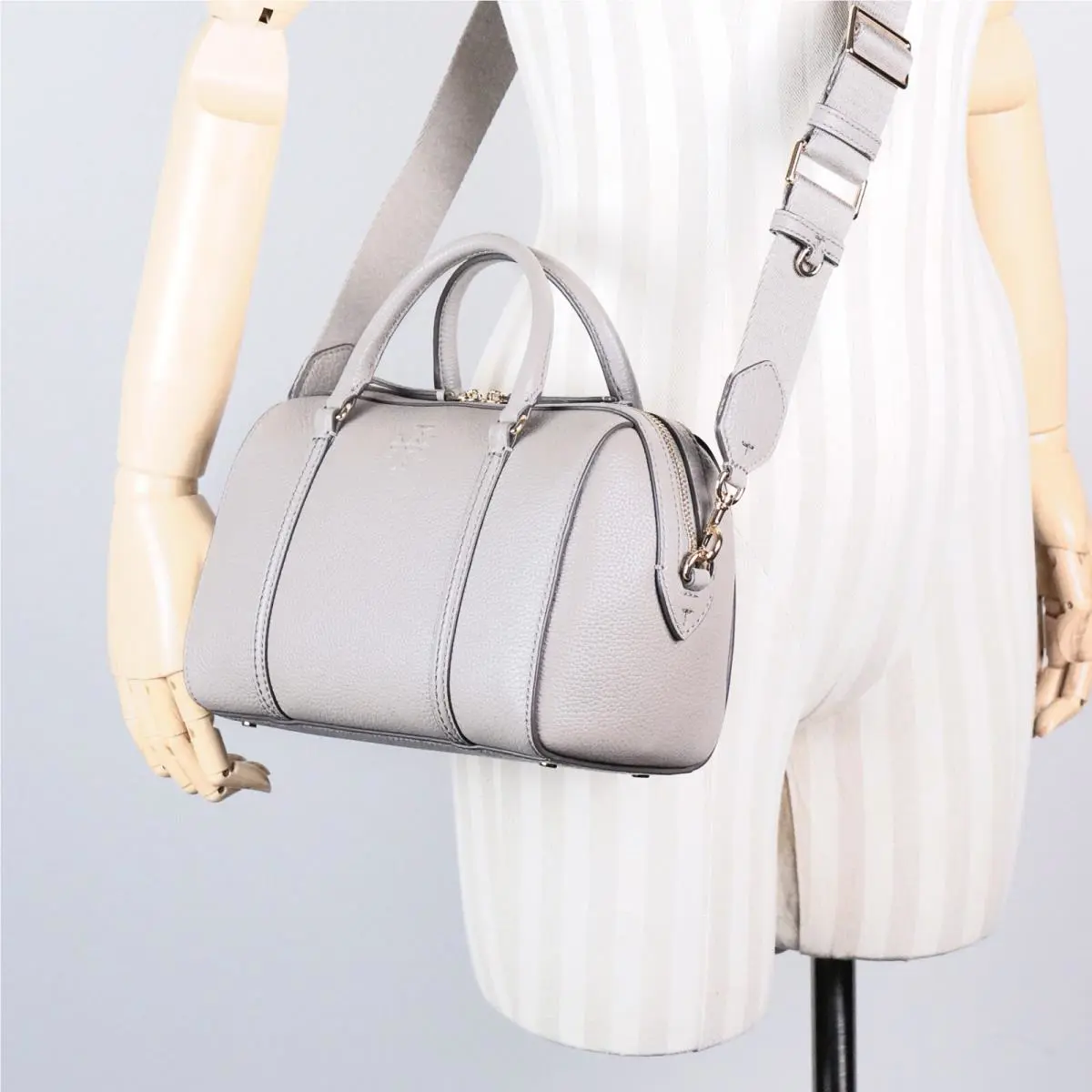 Tory Burch Thea Gray Leather Satchel Crossbody Shoulder Bag Purse 163516
