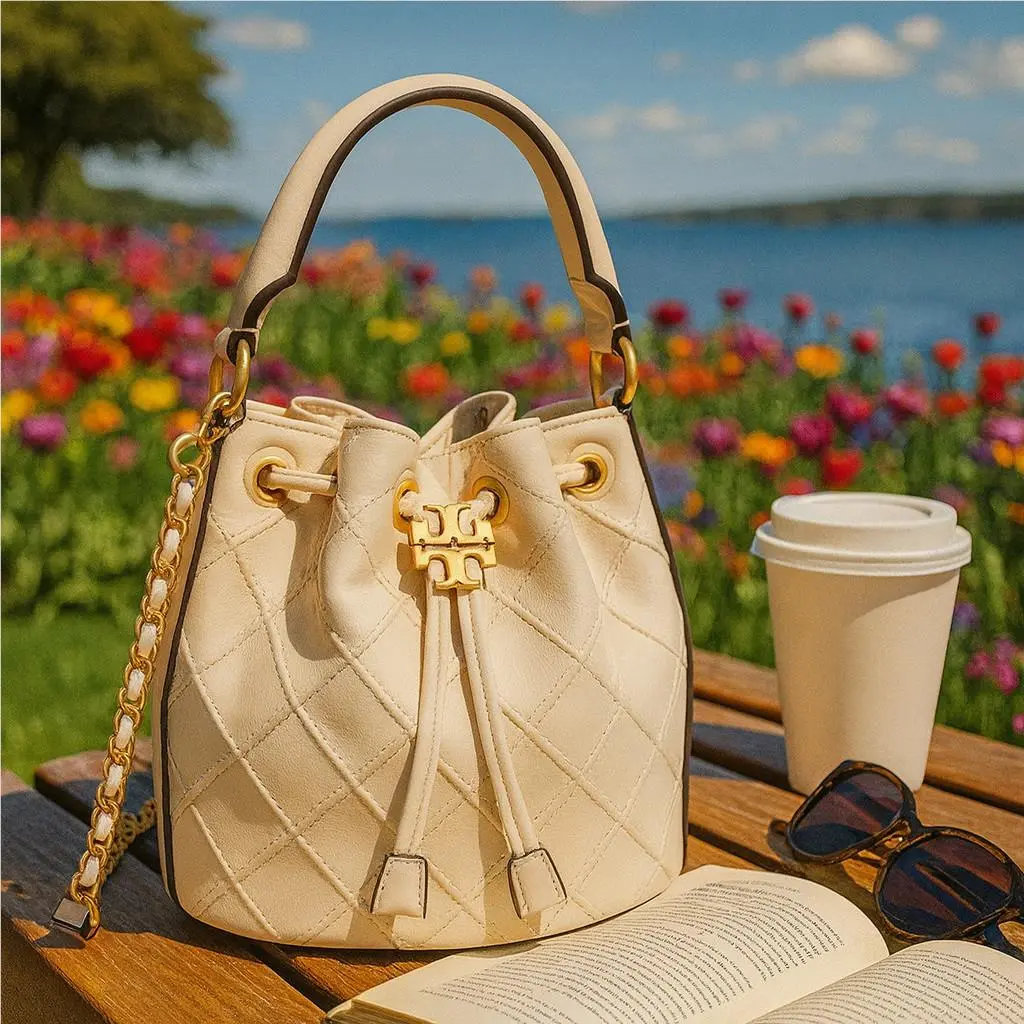 Tory Burch Soft Fleming Cream Mini Bucket Tote/crossbody/shoulder Bag