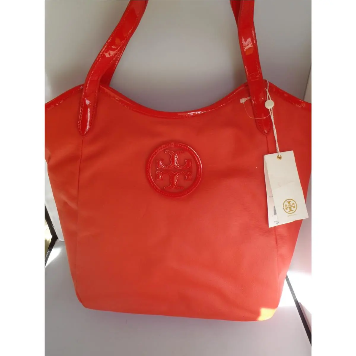 Tory Burch Poppy Red Dipped Canvas Stacked Logo Tote