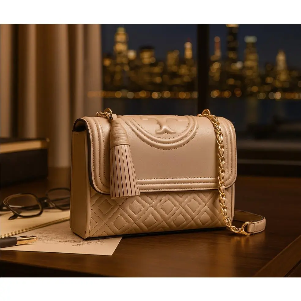 Tory Burch Fleming Light Taupe Leather Small Convertible/crossbody Bag