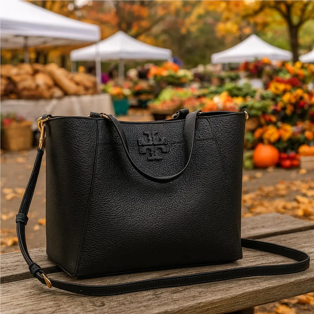 Tory Burch Mcgraw Black Leather Small Carryall Tote/satchel/crossbody Bag