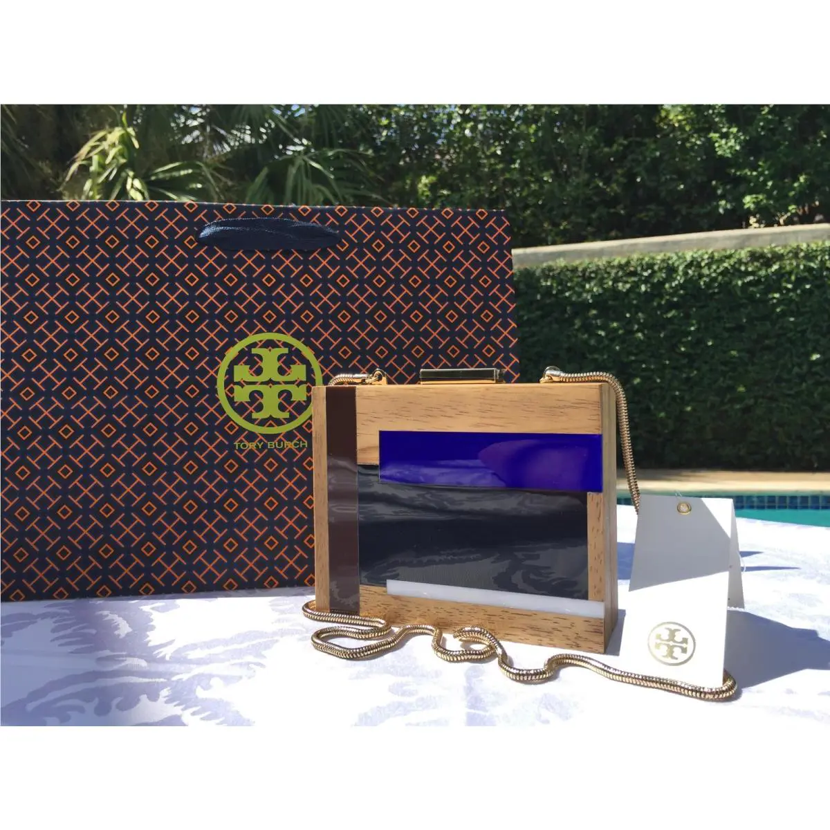 Tory Burch Color Cube Minaudiere Clutch Blue Multi Gift Bag